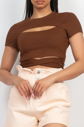 Ribbon Front Cutout Crop Top