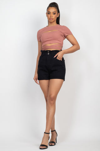 Ribbon Front Cutout Crop Top