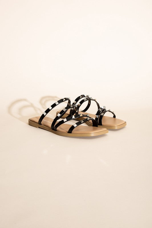 Studded Strappy Square Toe Sandals