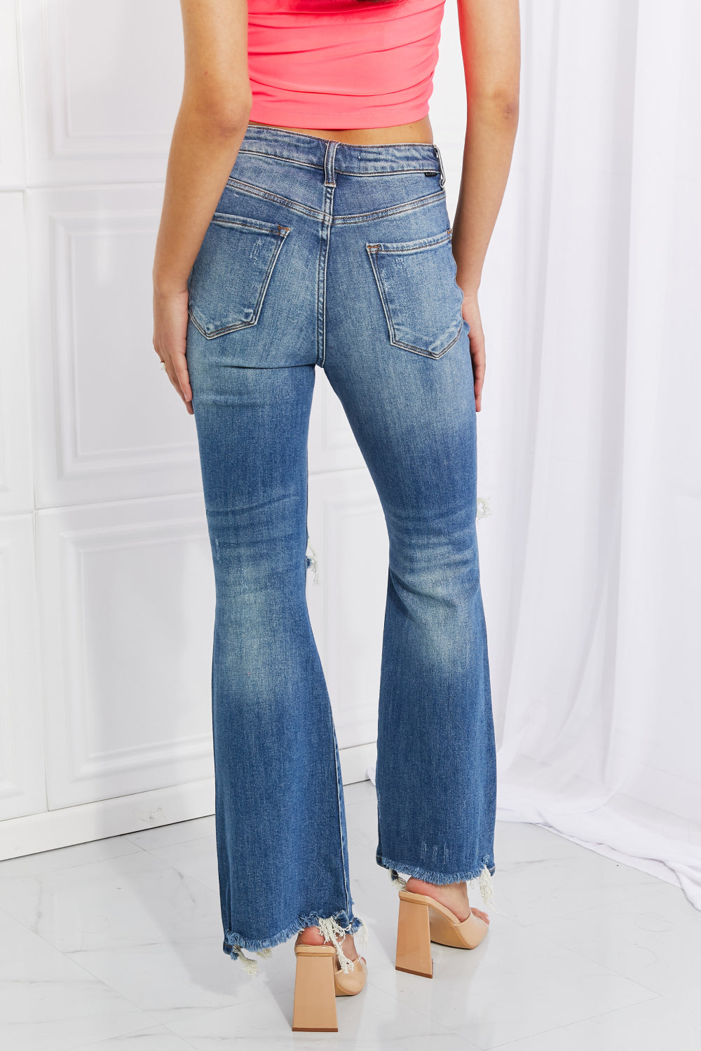 Risen Denim Hazel High Rise Distressed Flare Jeans
