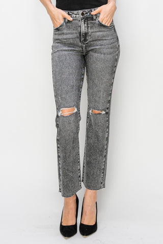 RISEN High Waist Distressed Straight Jeans