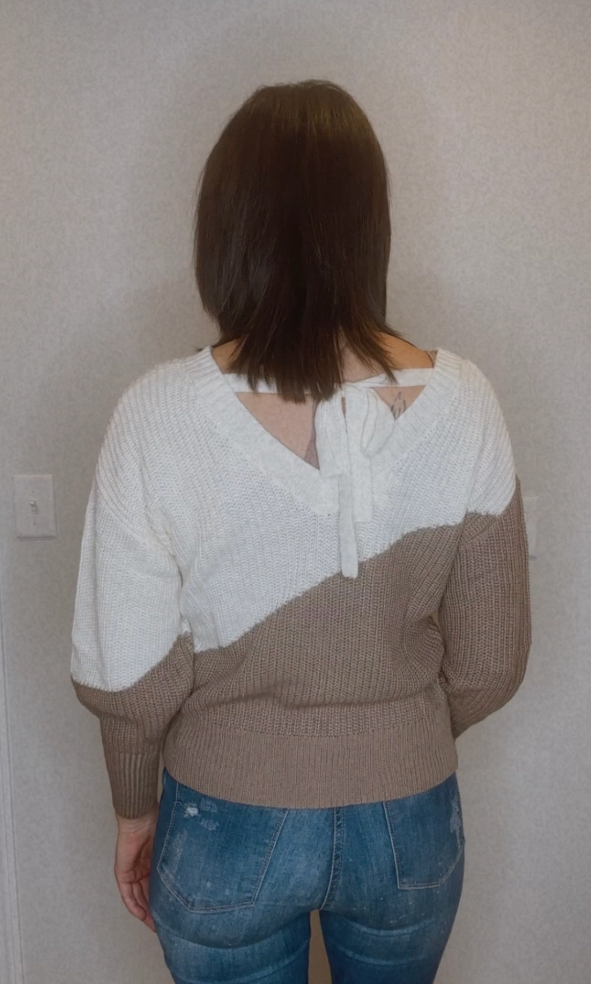 Asymmetrical Color Block Tie Back Sweater